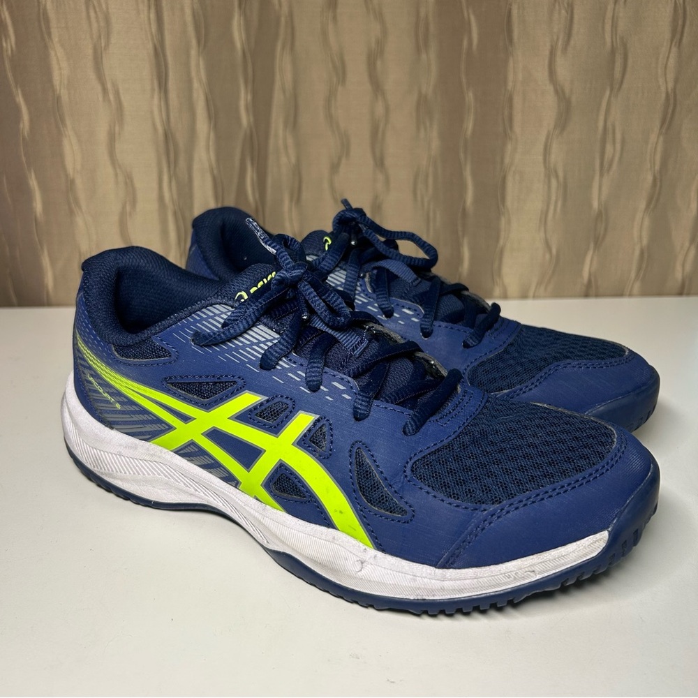 Asics Gel Upcourt 6 Big Kid's 5 Blue Neon Green Tie Up Volleyball Sneakers